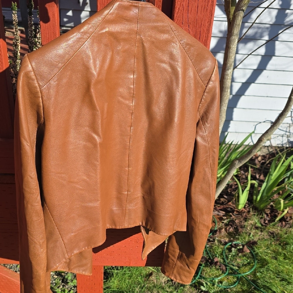 Theory Brown Leather Jacket - Picture 5 of 6